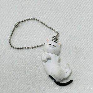 Kodansha Japanese Cat Neko Figure Keychain Chain Shirangana Kawaii Funny Grumpy